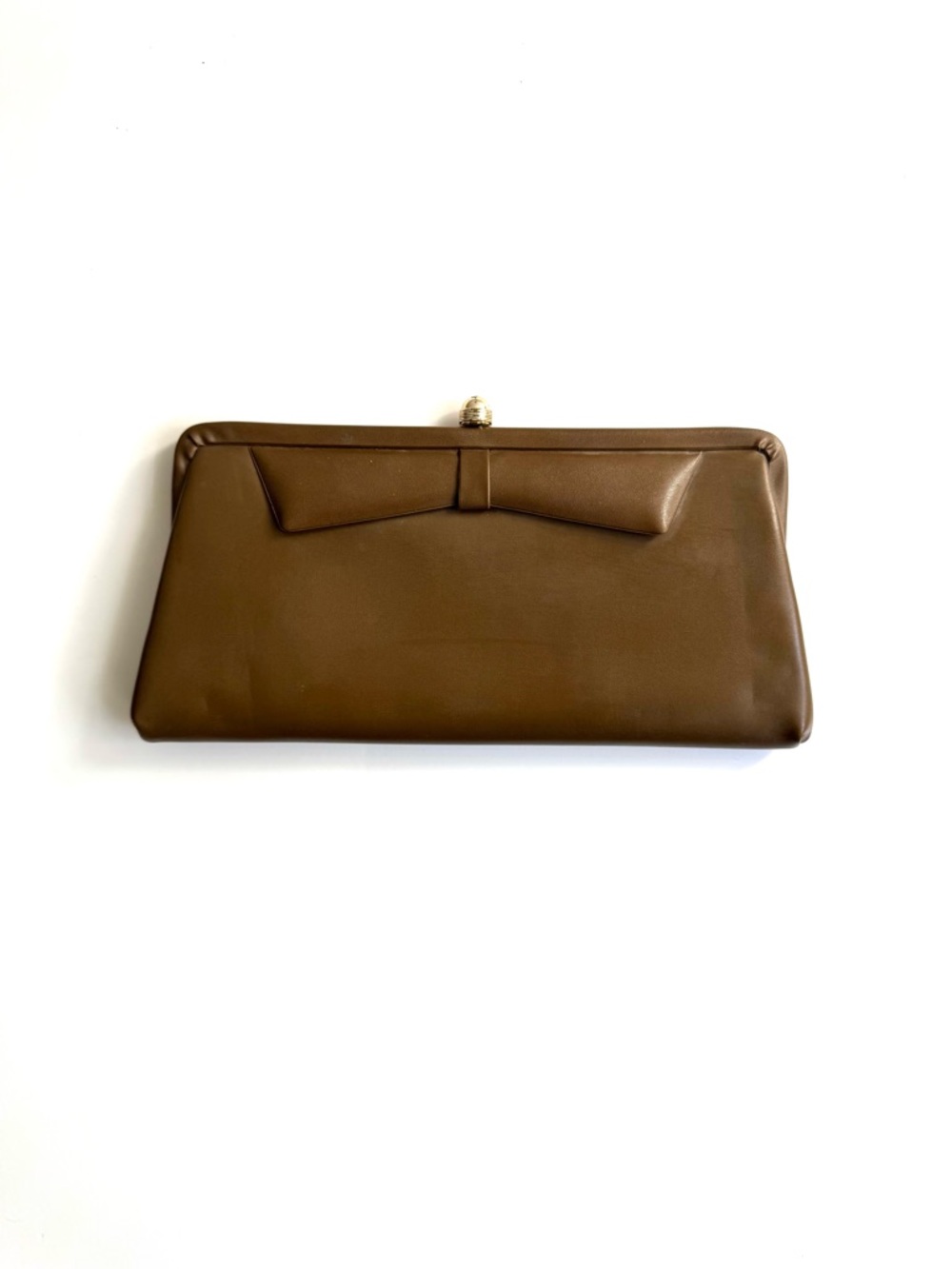 BrownTaupe Leather Bow Accent Clutch